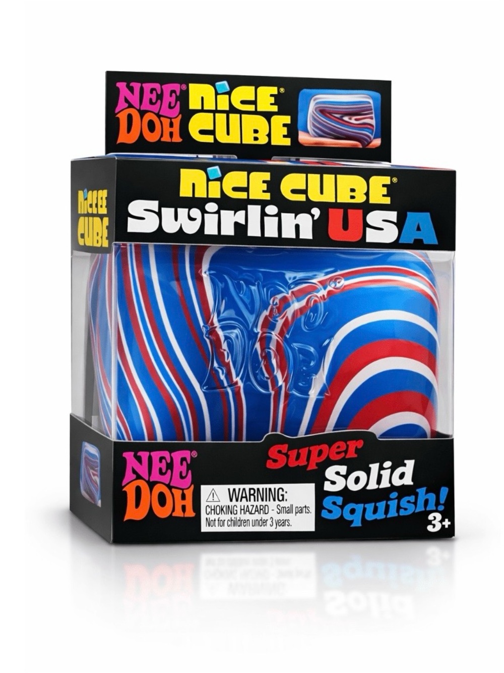 RARE LIMITED Needoh Nice Cube Swirlin' USA Super Solid Squish - Red White Blue